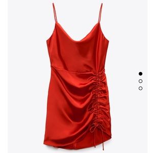 Red draped ruched mini dress Zara small